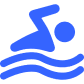 Blue swimming icon on black background.
