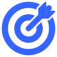 Blue target icon with dart in center.