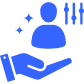 Blue icon: hand, person, sliders, sparkles.